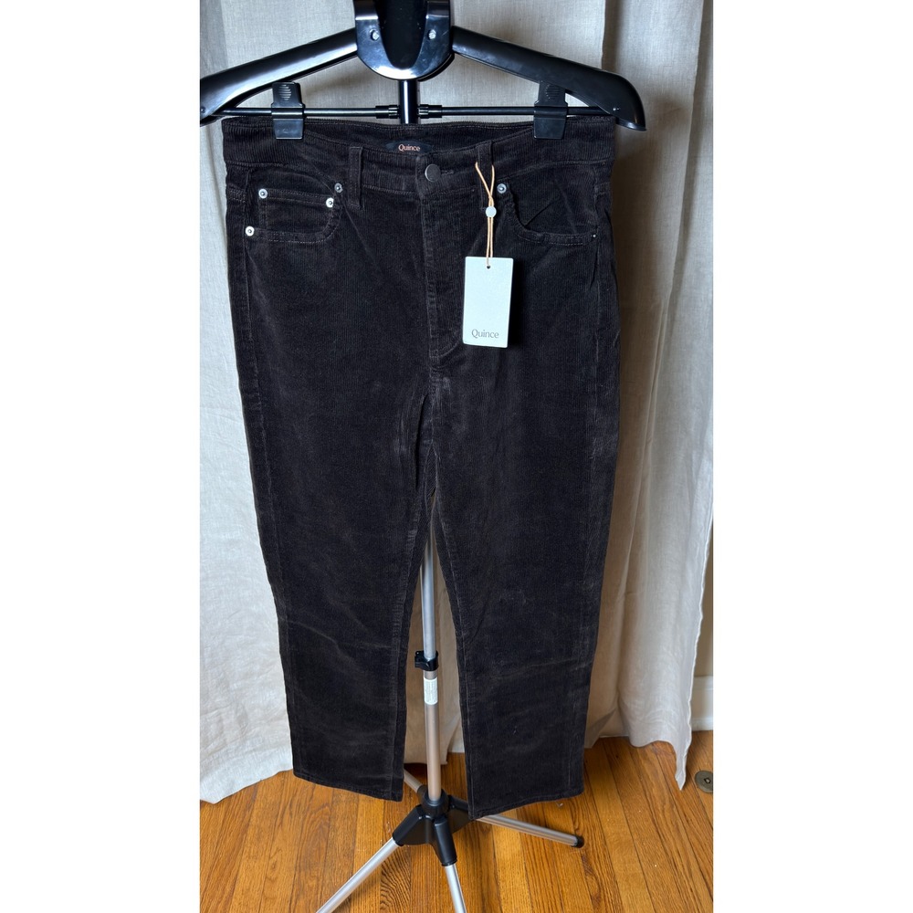 Quince Organic Stretch Corduroy Straight Leg Pants Women's 10 Espresso NWT